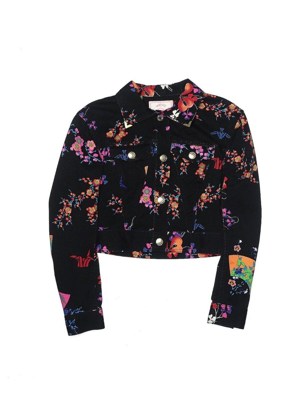 2011 VERSACE for H&M Black Floral Fan Origami Print Stretchy Jacket - US 4